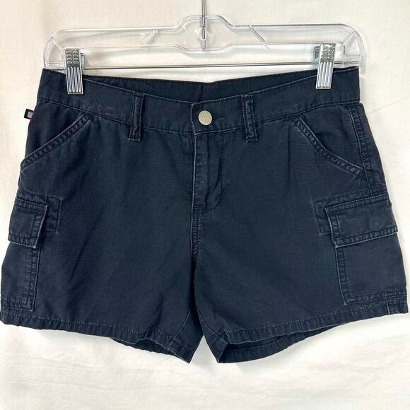 RALPH LAUREN POLO JEANS CO Black Low Rise Mini Cargo Shorts Pockets Womens 2 Y2K - Picture 1 of 7